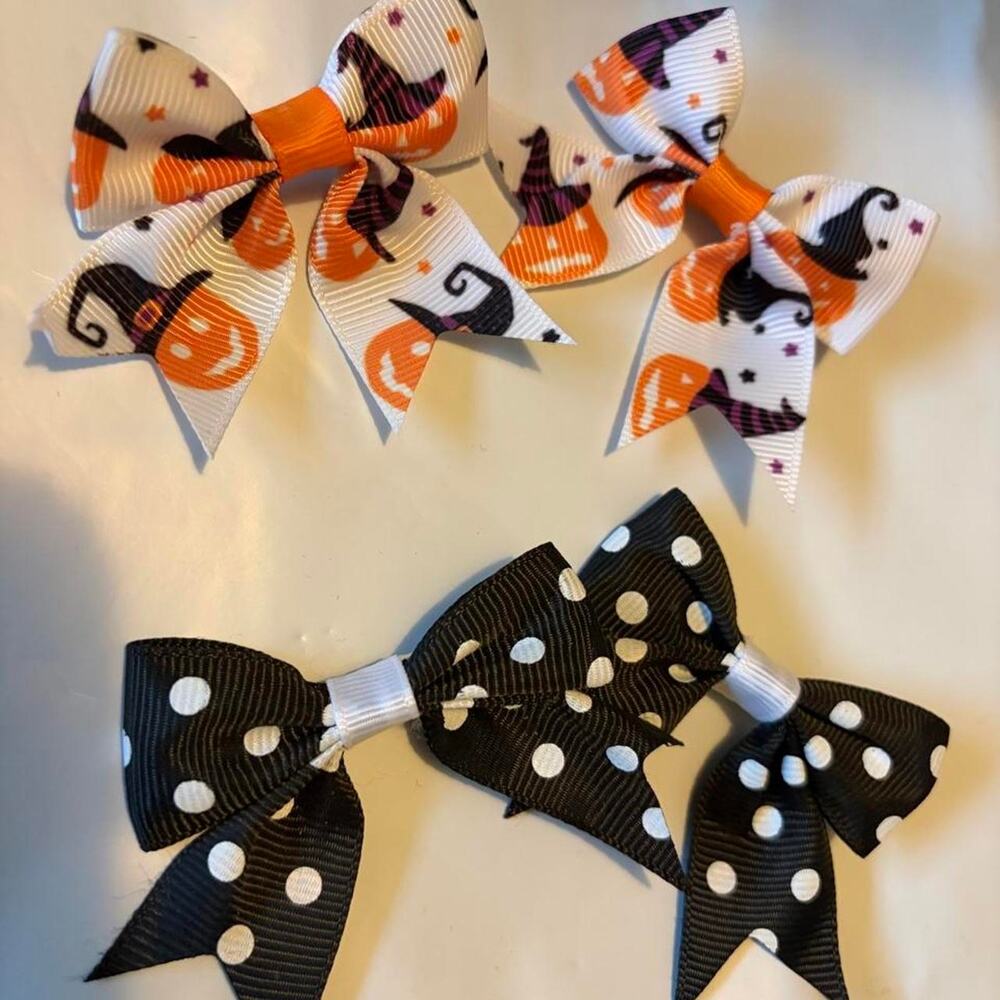 2 sets of festive Halloween ribbon hair bows